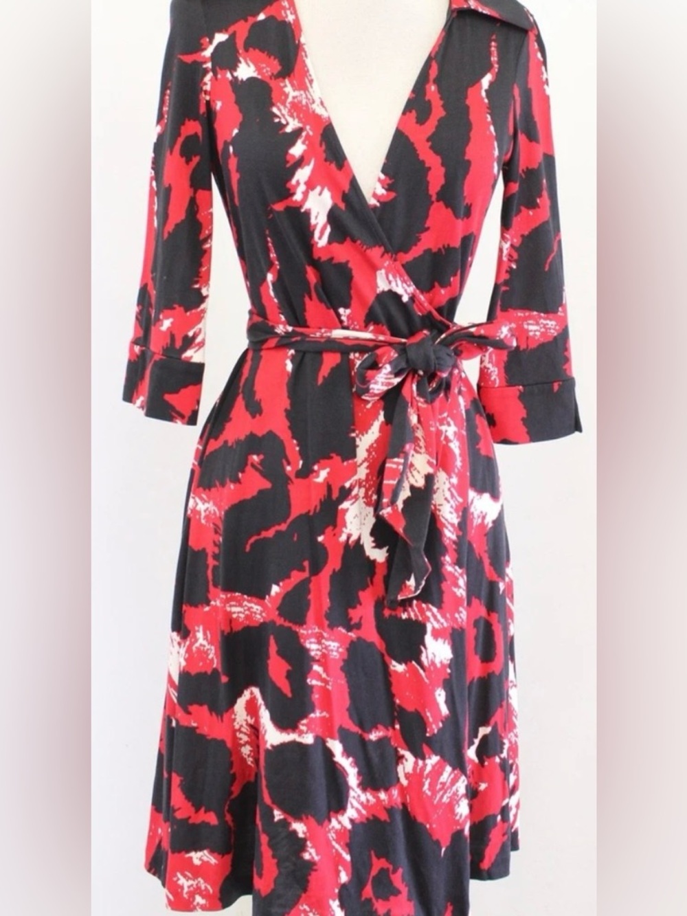 Diane Von Furstenberg Jeanne 100% Silk Jersey Splatter Abstract Wrap Dress Sz‎ 8